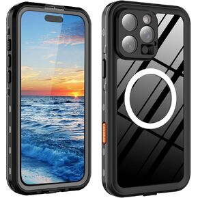 Magnetic Clear Case Waterproof for iPhone 16 Pro Max 6.9 inch, Built in Screen Camera Protector, Military Heavy Duty Full Body Protective Phone Cover, Compatible with MagSafe, Black-Side