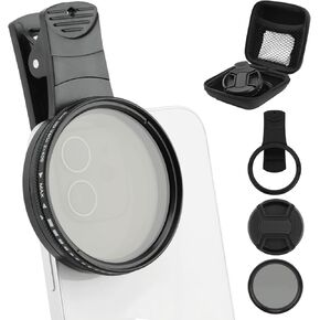 Tookie 52MM Variable ND2-ND400 Filter, Clip-on Phone Lens ND Filter Kit Multi-Coated Adjustable Neutral Density Filter Compatible with iPhoneSamsung/Android Smartphones(Black)