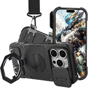 CCSmall for Apple iPhone 16 Pro Case Crossbody Compatible for MagSafe, Military-Grade Protection Adjustable Lanyard Case wiht Kickstand & Slide Camera Cover for iPhone 16 Pro JZ Black