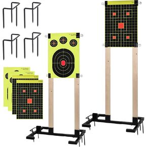 GADFISH 2 Pack Adjustable Shooting Target Stand Base for Outdoor Paper Shooting Targets Cardboard, Heavy Duty Shooting Target Base Set with Ground Nails and Paper Target (Wooden Stakes Not Included)