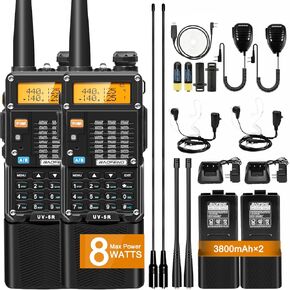 BAOFENG UV-5R Ham Radios Long Range, UV5R 8W Handheld UHF/VHF Radio with High-gain Antenna, Portable Dual Band Two Way Radio with 3800mAh USB-C Port Battery & Air Duct Earpiece (UV5R 3rd Gen-2 Pack)
