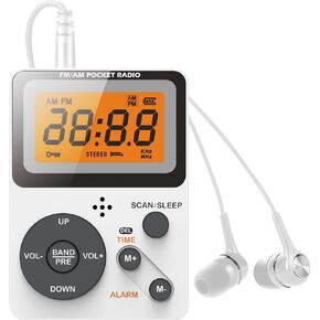 Pocket AM FM Radio, Personal Portable Digital Radio with Stereo Earphone, Battery Operated Radio by 2 AAA(Not Included), Manual Preset, Large Screen, Lock Key Walkman Radio, Sleep Timer Mini Radio