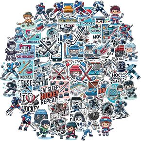 Hockey Stickers Gifts,100PCS Waterproof Vinyl Hockey Themed Sticker for Boys Kids Water Bottle Helmet Skateboard Scrapbooking