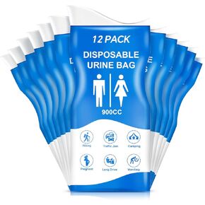 Urine Bag, 12PCS Disposable Pee Bag for Travel, 900ML Emergency Portable Urinal Bags and Vomit Bags for Men Women, Unisex Urinal Bags for Camping, Traffic Jams, Pregnant, Patient, Kids