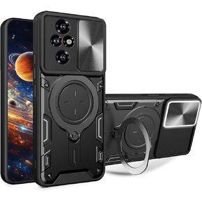Ysnzaq Armor Case for Honor 200 with Rotatable Kickstand, Military Grade Shockproof Protective Phone Case with Slide Camera Cover for Honor 200 CQ Black