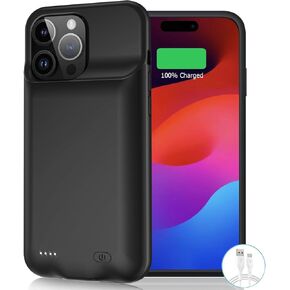 Battery Case for iPhone 15 Pro, 8000mAh Slim Portable Rechargeable Protective Battery Pack Cover Power Bank Charging Case Compatible with iPhone 15 Pro (6.1 inch) Extended Battery Charger Case (Black)