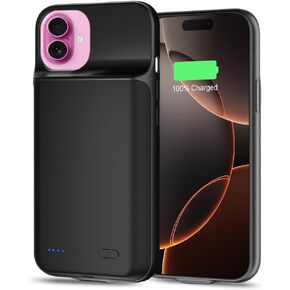 Battery Charging Case for iPhone 16 Plus, Powerful 7000mAh Portable Rechargeable Charger Case for iPhone 16 Plus Battery Case-Black