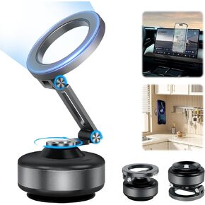 Electric Vacuum Magnetic Suction Phone Holder, 360° Rotating Electric Vacuum Magnetic Car Phone Mount, Foldable Strong Suction Car Holder Mount for iPhone16/15/14/13/12, Shower/Car/Mirror