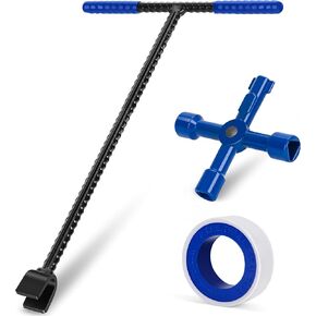 LOSTRONAUT 17" Water Meter Key - Professional Garden and Plumbing Tool for Opening and Closing Valves with Ease - with Reinforced Steel T-Handle and 4-Way Spigot Selector for Versatile Applications