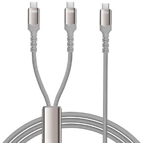 140W MAX 2-in-1 USB-C to USB-C Fast Charging Cable, 4.2FT USB C Multi Charging Cable for iPhone 16 Series, iPad Mini 6, Galaxy S24 S23, MacBook Pro/Air (USB 2.0, Nylon Braided, Gray)