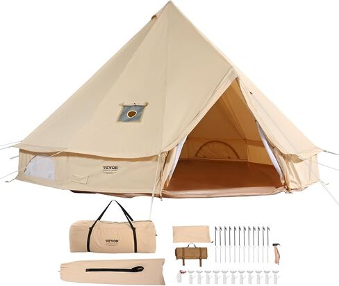 VEVOR Canvas Tent Bell Tent, Yurt Tent 4 Seasons for Camping with Stove Jack, Breathable Tent Holds up to 4 People, Family Camping Outdoor Hunting Party in Saudi Arabia