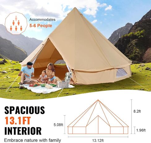 VEVOR Canvas Tent Bell Tent, Yurt Tent 4 Seasons for Camping with Stove Jack, Breathable Tent Holds up to 4 People, Family Camping Outdoor Hunting Party in Saudi Arabia