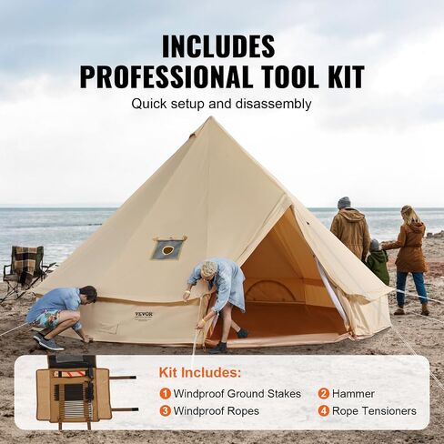 VEVOR Canvas Tent Bell Tent, Yurt Tent 4 Seasons for Camping with Stove Jack, Breathable Tent Holds up to 4 People, Family Camping Outdoor Hunting Party in Saudi Arabia