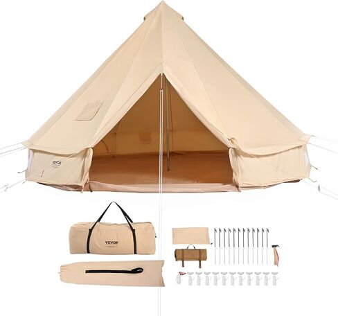 VEVOR Canvas Tent Bell Tent, Yurt Tent 4 Seasons for Camping with Stove Jack, Breathable Tent Holds up to 4 People, Family Camping Outdoor Hunting Party in Saudi Arabia