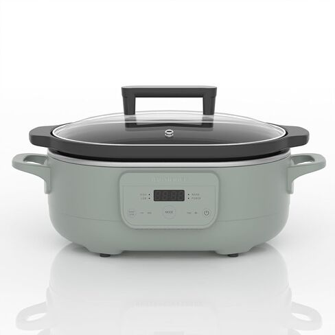 MAGNIFIQUE 6 Quart Programmable Slow Cooker Removable Healthy Nonstick Pot - Small Kitchen Appliance for Family Dinners - Serves 6+ People - Heat Settings: Keep Warm Olive in Saudi Arabia