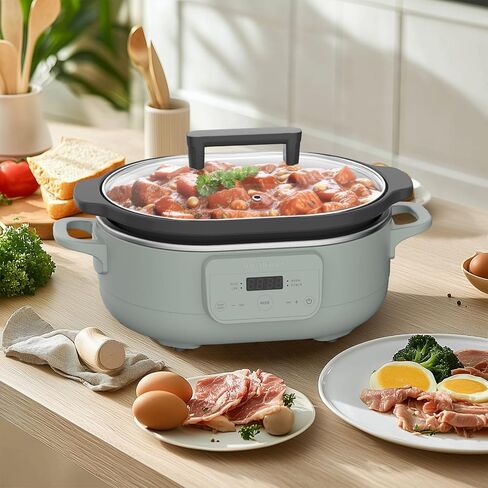 MAGNIFIQUE 6 Quart Programmable Slow Cooker Removable Healthy Nonstick Pot - Small Kitchen Appliance for Family Dinners - Serves 6+ People - Heat Settings: Keep Warm Olive in Saudi Arabia