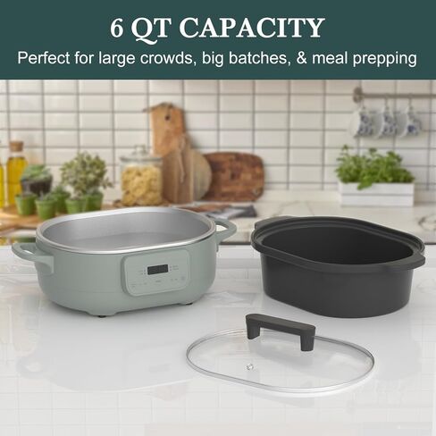 MAGNIFIQUE 6 Quart Programmable Slow Cooker Removable Healthy Nonstick Pot - Small Kitchen Appliance for Family Dinners - Serves 6+ People - Heat Settings: Keep Warm Olive in Saudi Arabia