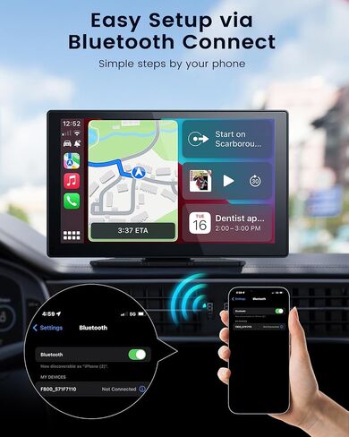 شاشة Carplay اللاسلكية للسيارة ، شاشة تعمل باللمس ستيريو محمولة بقيمة 9 بوصات ، Carplay و Android Auto مع 1080p النسخ الاحتياطي مرآة Link FM GPS in Saudi Arabia