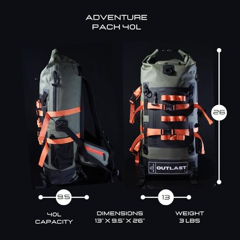Waterproof Backpack 40L Roll Top Enclosure Dry Bag Fishing Backpack, Hiking,Camping Adventure Ready (Green) in Saudi Arabia