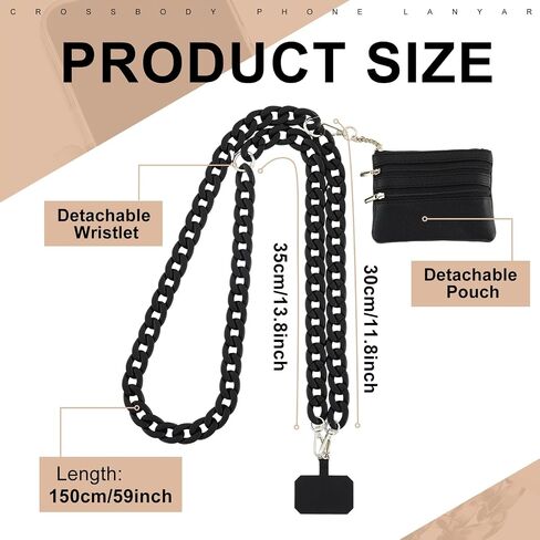 Bememo Clip and Go Strap for Phone with Wallet, Adjustable Crossbody Universal Phone Chains with Zippered Pouch for Women in Kuwait