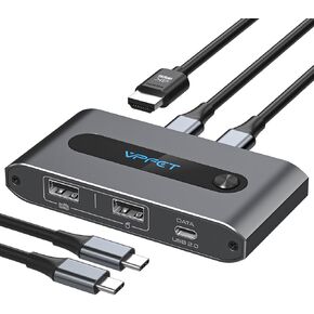 USB C KVM Switch 1 Monitors 2 Computers 4K@60Hz 2 Ports Type-C to HDMI KVM Switches for 2 USB-C Port Laptops Share Single HDMI Monitor and Keyboard Mouse