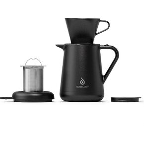 Ideus Insulated Pour Over Coffee Maker 20oz, Stainless Steel Coffee Pot Pour Over Set Camping Coffee Carafe BPA-Free with Dripper for Home, Office & Camping (White)