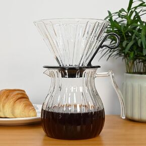 Pour Over Coffee Dripper Size 03 with 650ml Glass Coffee Pot | Stripe Style Cone Brewer for V60 | Pour Over Coffee Maker | Filter Size 3 (1-6 Cups)