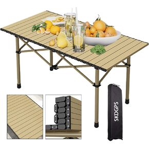 Outdoor Camping Table, Fold up Lightweight, 4-6 Person Portable Roll up Aluminum Table with Carry Bag for Outdoor,Beige