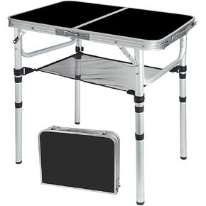 Aluminum Foldable Table Portable Pinic Table Lightweight,3 Adjustable Height Table Small Card Table with Carry Handle for Outdoor Indoor (Black, 15.75" D x 23.6" W x 23.6" H)