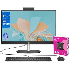 HP 24 i5 All-in-One Desktop, 23.8" FHD Touchscreen, 10-Core 13th i5 Processor, 32GB RAM, 2TB SSD, True Vision 1080p Webcam + Integrated Microphones, Wired KB & M, Bundle with Adata 512GB Mobile SSD