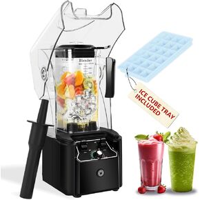 FULIYE Commercial Blender with Soundproof Shield,Quiet Commercial Blender for Smoothies 2200W With Cover, Professional Blender with 80 oz Jar for Restaurant, Smoothie, Ice Crushing9.5"D x 9"W x 19.7"H