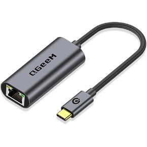 USB C to Ethernet Adapter, QGeeM Gigabit Ethernet to USB Type C, Thunderbolt 3/4 to RJ45 LAN Network Adapter Compatible for iPhone 15 Pro/max, MacBook Pro/Air, iPad Pro, Dell XPS etc-Classic Gray