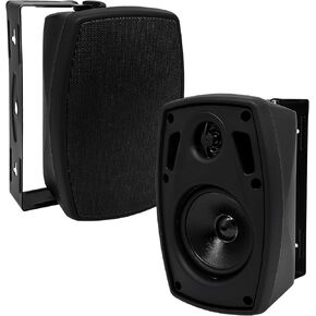 4 Inch Outdoor Wall Mount Patio Stereo Speakers, Active + Passive, No Amplifier Required Compatible with Wireless Bluetooth, Indoor and Outdoor, Waterproof, Weatherproof. (Pair Black)