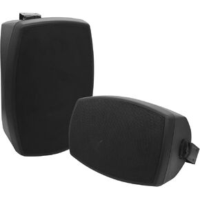 6.5 Inch Outdoor Wall Mount Patio Stereo Speakers, Active + Passive, No Amplifier Required Compatible with Wireless Bluetooth, Home Speaker System, Waterproof, Weatherproof. (Pair Black)
