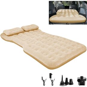 Camping Mattress for Tesla Model Y, SUV Air Mattress with Electric Air Pump, Inflatable Thickened Car Air Bed with 2 Pillows, Portable Sleeping Pad Mattress for Car Camping Home Travel, Brown