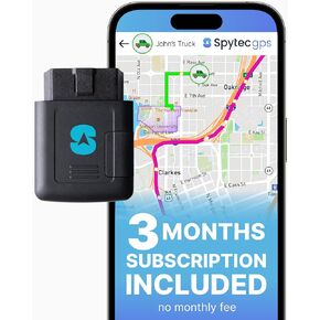 Spytec Plug-in GPS Car Tracker w/ 3 Month Service, No Fees, GPS Tracking for Vehicles, Trucks, & Family Safety, Easy Installation, Speed Monitoring, Location History, USA & Worldwide Tracking