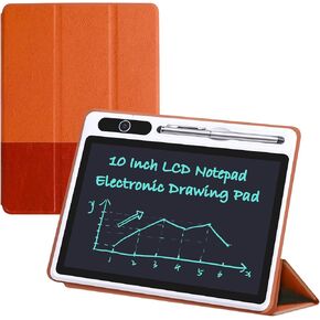 10inch LCD Writing Tablet with PU Protective Cover Electronic Writing Notebook Erasable Drawing Board for Kids Adults at Home Office Work(Brown)