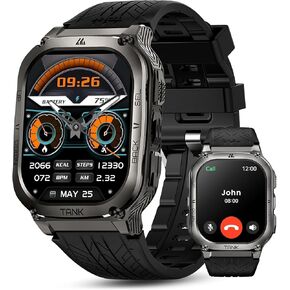 AMAZTIM Smart Watch, 60 Days Extra-Long Battery, 5ATM Waterproof Swimming Diving, Full Metal Military Grade, Answer/Make Call, 2" AMOLED Display, Health Monitor Compatible for iPhone and Android