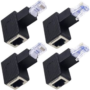 4Pcs Ethernet Adapter 90 Degree RJ45 Male to Female Extension Cat6 LAN Network Connector for Printer Computers Laptops Routers(Up Angle+Down Angle)