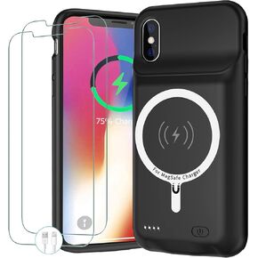 Battery Case for iPhone X/XS, 10000mAh Portable Protective Charging Case with Wireless Charging Compatible with iPhone X/XS (5.8 inch) Extended Battery Pack Charger Case with Carplay (Black)