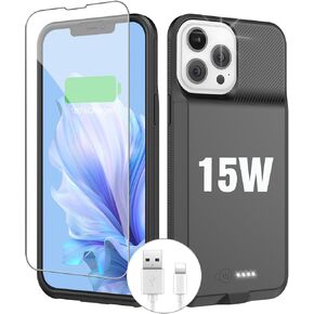 GIN FOXI Battery Case for iPhone 13 Pro Max/14 Pro Max/14 Plus, Slim 15W Fast 8000mAh Charger Case Protection Soft TPU Anti-Slip Charging Case for iPhone 13 ProMax/14 ProMax/14 Plus 6.7inch-Black