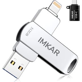 MFi Certified 512GB Flash Drive for iPhone iPad, IMKAR Memory Stick Storage for Photos Videos, Plug and Play No Application Required, Compatible with iPhone iPad Android and PC (Dark Gray)