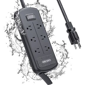 USB Outdoor Power Strip Weatherproof, Waterproof Surge Protector with 3 USB Ports and 6 Outlets, 6 FT Extension Cord, Shockproof Overload Protection, Mountable for Home Office Patio Porch Black