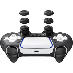 Thumb Grips for PS5/PS4/Switch Pro Controllers, Silicone Joystick Caps with Anti-Slip Design, 3 Heights (High/Mid/Low) Button Caps, Gaming Accessories for FPS/RPG/Action Games,Black (6pcs)