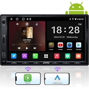 ATOTO 7inch Android Double DIN Car Stereo, Wireless CarPlay&Android Auto, Wi-Fi/BT/USB Tethering, Touchscreen 2G+32G Android Radio Bluetooth, 24B-EQ DSP, 4*45W Amp, MirrorLink, SWC/FM/AM/TF,A5LG2A7T