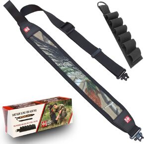 Rifle Sling with Metal Swivels and Neoprene Padding, Adjustable Gun Sling Shotgun Sling for Hunting with Shell Holder Acc. Gun Strap for Rifle 2 Point, for 12GAs and Rifles