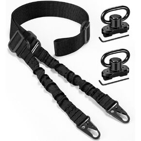 EZshoot Two Point Sling Traditional Rifle Sling with 2 Pack 360 Degree Rotating Sling Swivels for M-Rail and Elastic Cord Design Adjustable Length