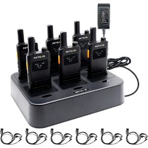 (3nd Gen RT22) Retevis B3S Walkie Talkie, Portable FRS Two-Way Radios,with Earpiece, Slim, LCD Screen,6 Way Multi Unit Charger,1620 mAh,Rechargeable 2 Way Radio for Restaurant Boutique Store (6 Pack)