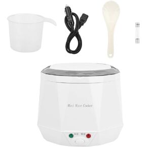 1.6L Mini Rice Cooker, Portable Travel Steamer Electric Lunch Box Rice Cooking Tool for 12V Car Use White for Rice/Cooking/Soup