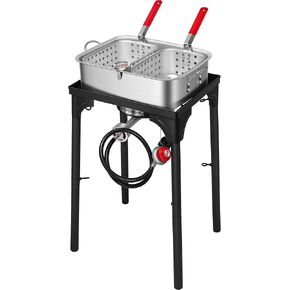 VIVOHOME Double Deep Fryer with 2 Baskets and 54,000 BTU Cast Iron Burner Stand